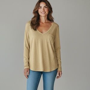 LAmade Supima/Micromodal Long Sleeve Hi-Low Hem Oversized T Sheer Mustard | Sz M